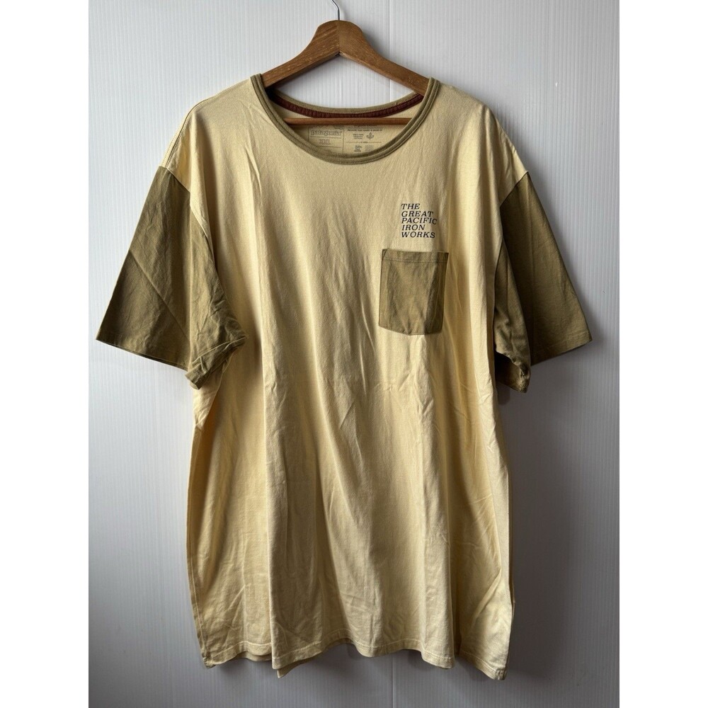 Patagonia Shirt Mens XXL Beige/Olive Grn Organic Cotton Great Pacific Iron Works